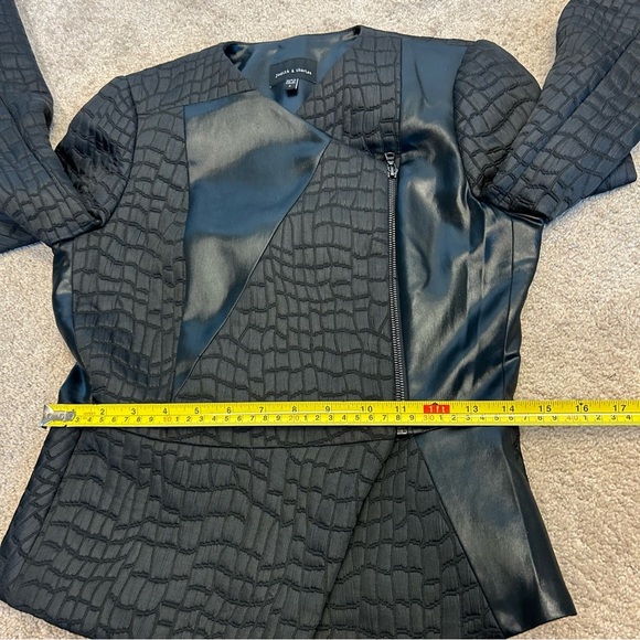 Judith & Charles black croc embossed leather asymmetrical blazer jacket Sz 4 - Picture 11 of 15
